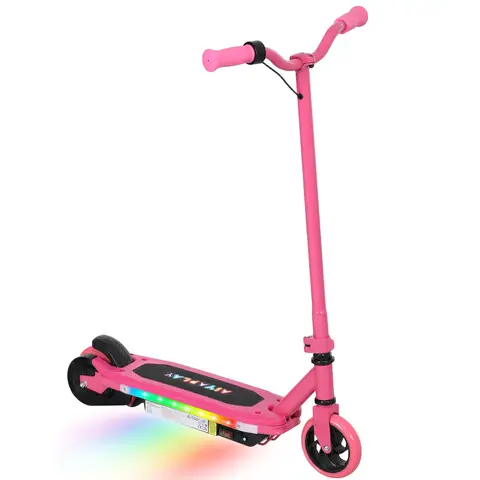 AIYAPLAY Electric Scooter for Ages 6-14 Years, Electric Scooter with Colourful Light and Electric Brake, Up to 10km/h Pink