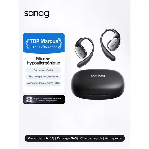 Sanag C16S Écouteurs open-ear Bluetooth avec commandes tactiles, réduction du bruit et fonction de localisation et résistance à l’eau - Noir