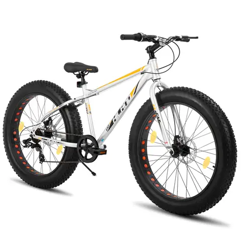 HILAND, Roon, Mountain Bike Fat Tire Men Women MTB with Shimano 7 Speed Dual Disc Brake, Bicycle for Adults & Children, Silver, 26 inch