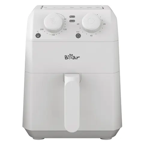 Bear 3 l Kompakte Heißluftfritteuse QZG-K12T1, Doppelte Drehregler für Zeit- & Temperaturregelung, 80–200 °C einstellbare Temperatur, 0–60 Min. Timer, automatische Abschaltung, Cool-Touch-Griff
