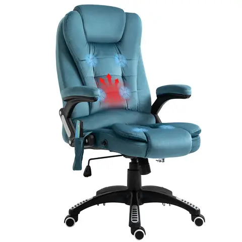 Vinsetto Massage Office Chair with Lumbar Heating, Velvet Fabric Executive Computer Desk Chair with High and Reclining Back, Tilt Function, Adjustable Height, Padded Armrests, Blue