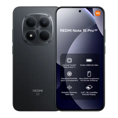 Xiaomi REDMI Note 15 Pro 5G Original Offiziell Mit Offizieller Garantie 8/256 Schwarz, 6580 mAh Massiver Akku, IP66/IP68, Neue 200 MP Kamera, 6,83 Zoll AMOLED 1,5K Display