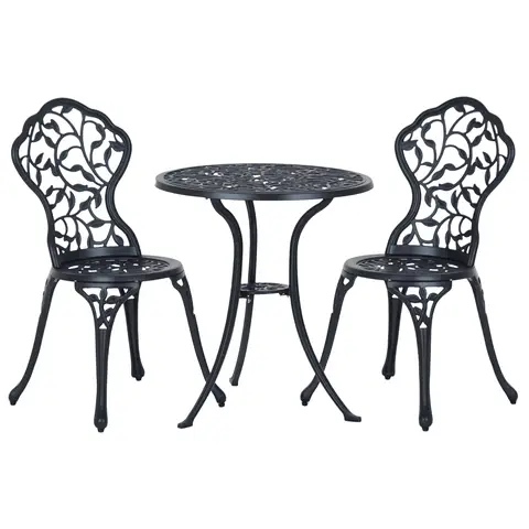 Outsunny 3 Pcs Aluminium Bistro Set Garden Furniture Dining Table Chairs Antique Outdoor Seat Patio Seater Black