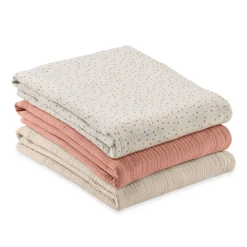 Hauck Mullwindeln / Mulltücher / Spucktücher Cuddle N Clean - 3er Set 80 x 80 cm - Beige Dots / Cork / Beige