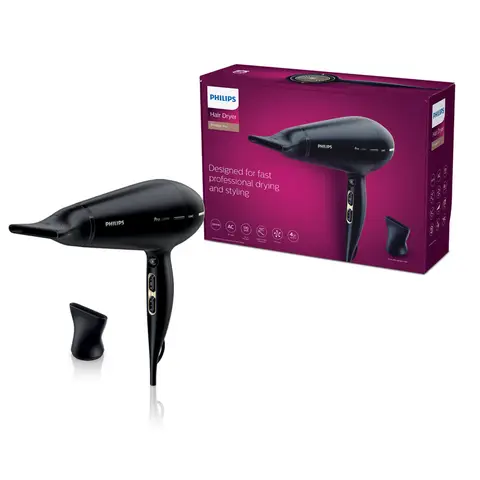 HPS920/00 Philips Prestige Pro Haartrockner, 2300 W professioneller AC-Motor, 170 km/h Luftstrom, 50 % schnelleres Trocknen, Ionenpflege, ThermoProtect, Schwarz und Gold