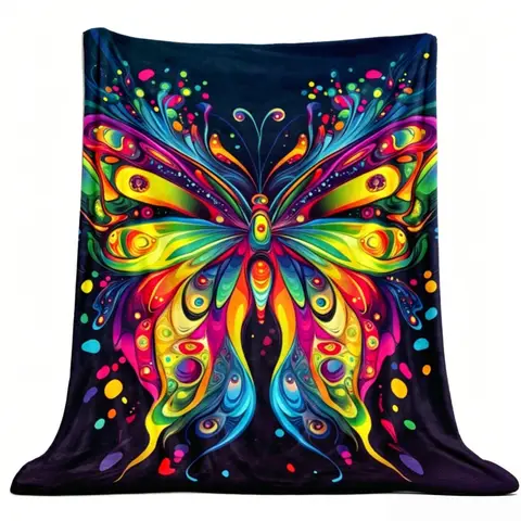 Colorful Butterfly Plush Throw Classic Plaid Checkered Ultrasoft Touch Blanket – Premium Artistic Style 40inch×50inch