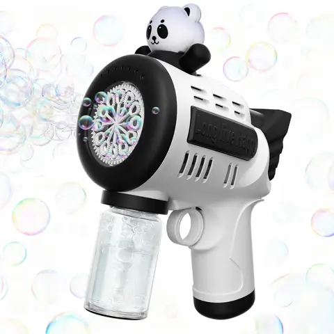 TOKKY Children's Bubble Gun, Dreamy High-Density Bubbles, 14500 Lithium Battery Long Battery Life, 360° Leak-Proof Design, Cute and Changeable Doll Head, One-Button Operation, Ready-to-Play Bubble Toy - Panda Shape