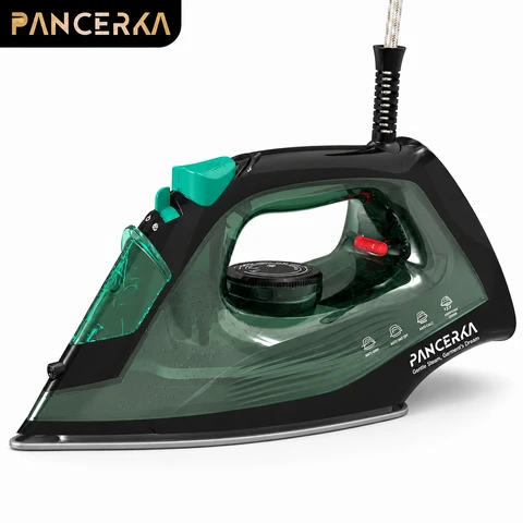 PANCERKA Fer à repasser vapeur 1600 W avec semelle en acier inoxydable durable et câble rétractable - Noir/Vert