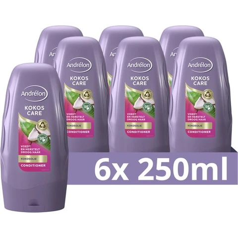 Andrelon haarconditioner met kokosolie en -melk (voordeelverpakking) - 6 - 250 ml