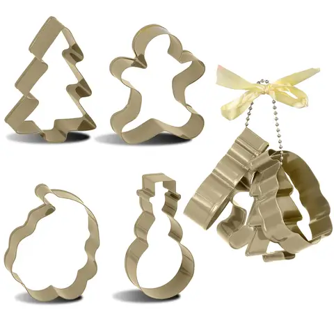 Boxedhome Christmas Cookie Cutter Set, 4-Pieces, Gold, 430-Stainless-Steel, Contains Christmas-Tree, Gingerbread-Man, Snowman, Santa-Claus Cookie Molds, Suitable for Christmas Parties and Family Baking