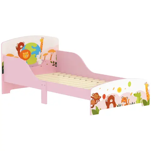 AIYAPLAY Toddler Bed, Kids Bed Frame Cute Animal-Themed with Safety Rails, Kids Bedroom Furniture, 143 x 77 x 60cm, Pink