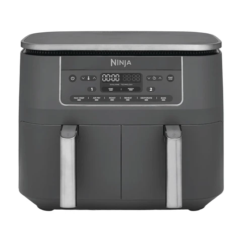 Ninja Dual Zone Digital Air Fryer, 2 Drawers, 6-in-1, Oil-Free Air Fryer, 7.6 L, Hot Air Frying, Max Crisp, Roast, Bake, Warm, Dishwasher-Resistant Baskets, Metallic Gray, DZ300EU