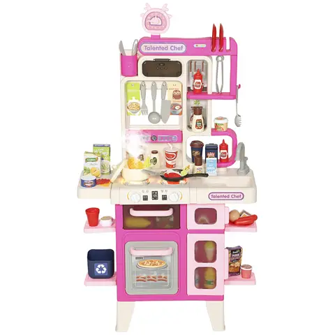 AIYAPLAY Kids Play Kitchen Toy Kitchen Pretend Role Play Set 104PCS Accessories Including Realistic Lights & Sounds