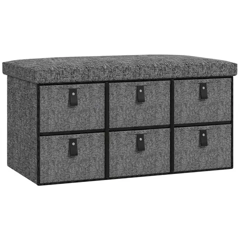 HOMCOM Shoe Bench with Seat, Shoe Storage Bench with Cushion and 6 Fabric Drawers Dark Grey