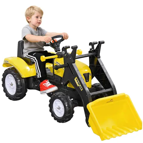 HOMCOM Ride On Tractor, Toddler Excavator Toy, Pretend Play Construction Truck with Adjustable Bucket, Horn for 3 Years+