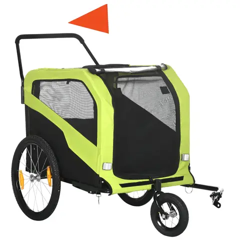 PawHut Dog Bike Trailer, 2 in 1 Dog Stroller for Large Dogs with Hitch, Quick-release 20" Wheels Green