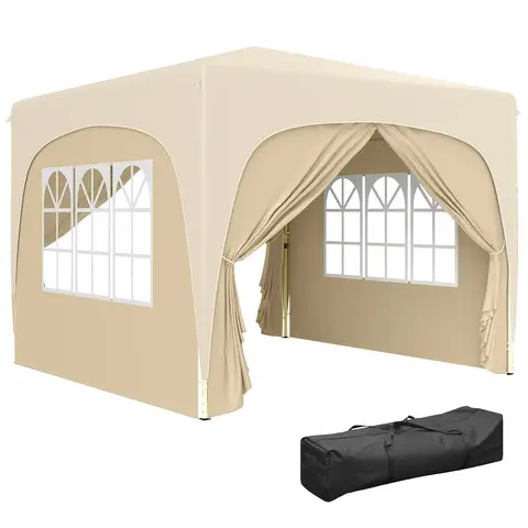 Outsunny 3 x 3(m) Pop Up Gazebo with Sides and Carry Bag, UPF50+, Height Adjustable Party Tent Instant Event Shelter for Garden, Outdoor, Patio, Sand