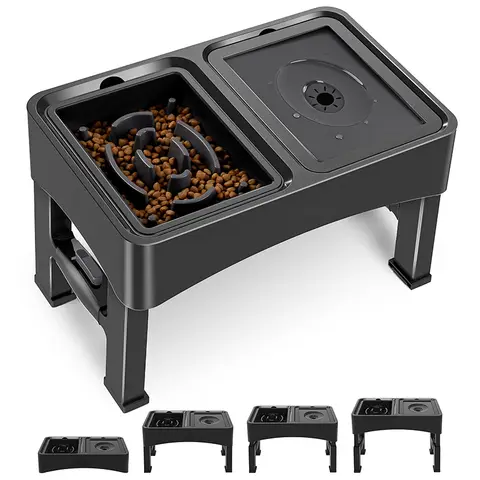 Blinkit 0159-1 2-in-1 Pet Adjustable Slow Feeder Bowl/Elevated Dog Bowl, Slow Feeder Bowl + Floating Water Bowl Combination, Adjustable Height Foldable Design, Suitable for Daily Feeding and Drinking for Dogs and Cats, Black
