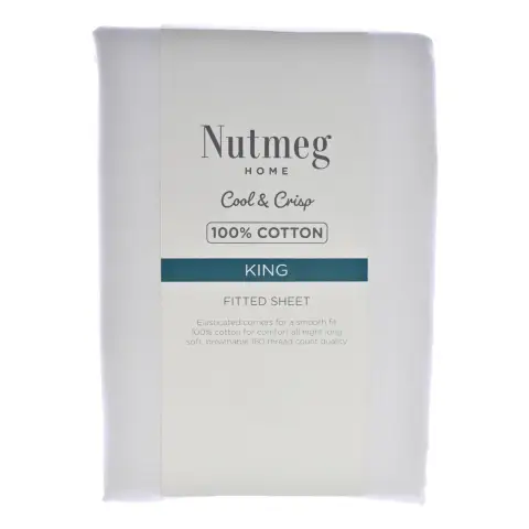 Nutmeg Home Fitted Sheet 100% Cotton 180 Thread Count White King