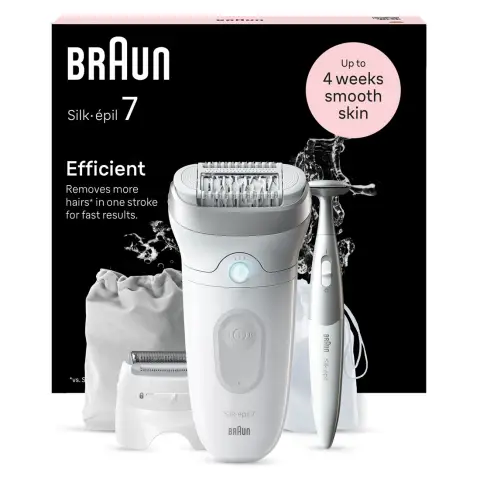 Braun Silk-épil 7, Epilator For Easy Hair Removal, Lasting Smooth Skin, 7-241, White/Silver