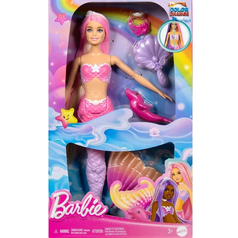 BARBIE Meerjungfrau-Puppe - Inspiriert von der Fernsehserie "Barbie Ein verborgener Zauber", mit Farbwechseleffekt und Zubehör, 19 cm lange pinke Haare zum Stylen, für Kinder ab 3 Jahren, HRP97