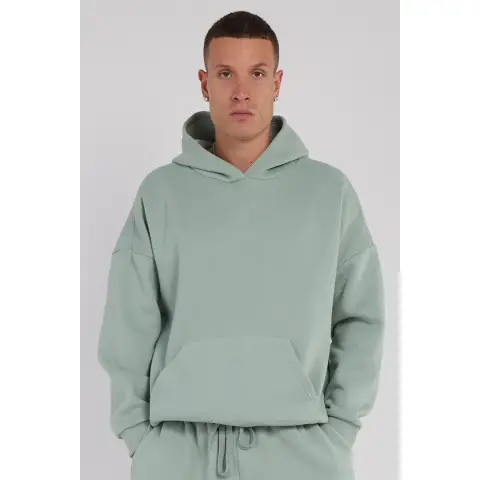Third Avenue Oversized Fleece Pullover Hoodie, Mineral Green, L Size
