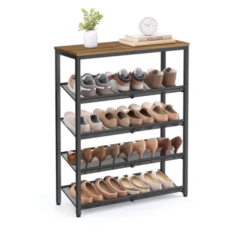 VASAGLE Shoe Rack, 5-Tier, 75x28x93cm, Honey Brown and Ink Black
