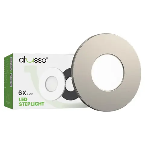 ALUSSO Set aus 6 LED-Treppenleuchten 230 V Dimmbar 3CCT Warmweiß Neutralweiß Kaltweiß Treppenlicht 3 W 0,5 W 1,5 W 2,5 W IP44 Treppenbeleuchtung Wand-Einbauleuchte Rund Nickel