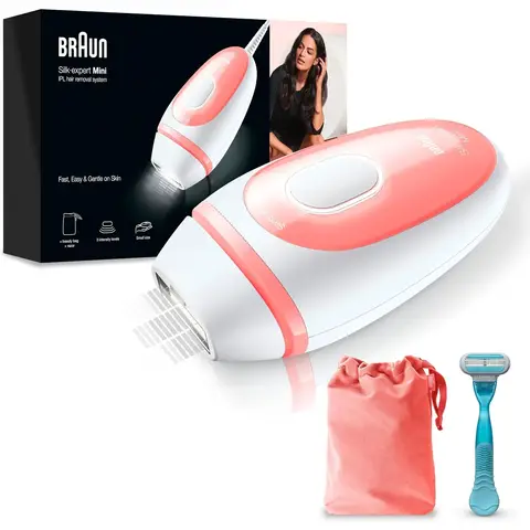 Braun IPL Silk Expert Pro Mini Haarentfernungsgerät für Frauen, sichtbare Haarentfernung, mit Reiseetui, Alternative zur Laser-Haarentfernung, PL1014, weiß/rosa