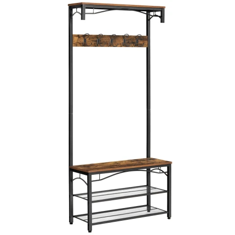 Vasagle Hallway Coat Rack Bench Deco 2 Shoe Shelves Rustic Brown/Black