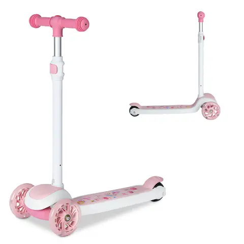 Neuleb Balancing Kick Scooter with Light Up Wheels, Extra Wide Deck, 3 Wheel Platform, Foot Activated Brake, 30Kg Limit, Kids & Toddlers Girls or Boys, for Ages 3 and Up, Pink