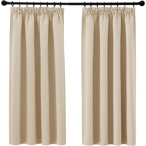 PONY DANCE Pencil Pleat Thermal Curtains, W 46 x L 54 inches, 2 Panels, Biscotti Beige