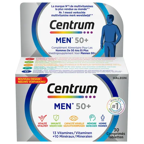 CENTRUM Men 50+ Complément alimentaire multi vitamines et minéraux pour hommes de 50 ans et plus - 30 comprimés