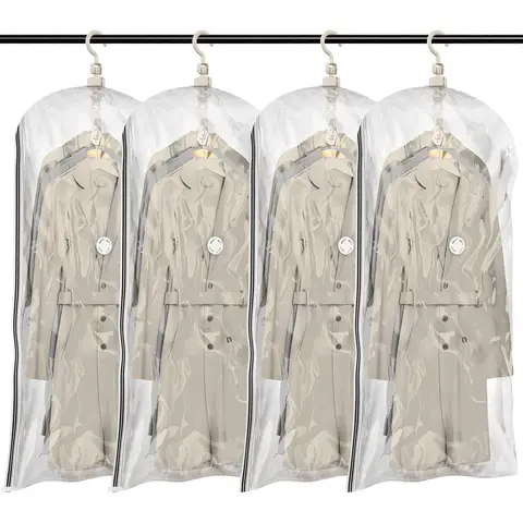 TAILI Hanging Vacuum Sealer Storage Space Saver Bags for Clothes, Suits, Coats or Jackets, 4 Pack Jumbo 53x27.6 Inches, Clear