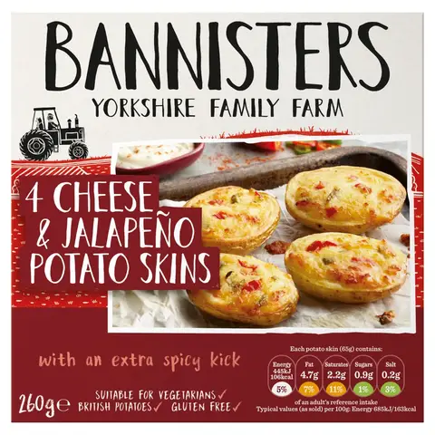 Bannisters Farm 4 Potato Skins Cheese & Jalapeno 260g