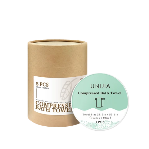 YIJINCHAN Disposable Compressed Bath Towels, 5 Pcs in Paper Tube