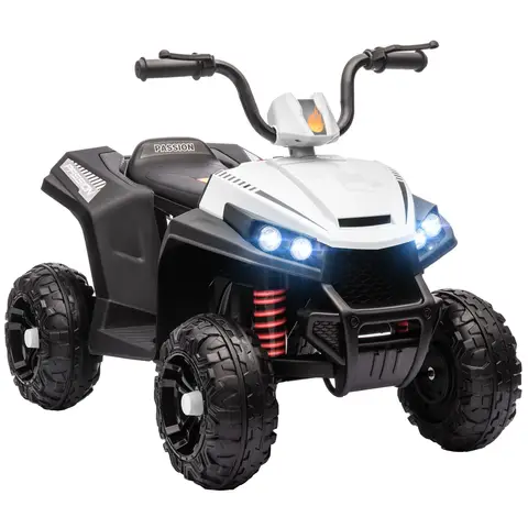 AIYAPLAY Kids Quad Bike, 12V Electric Ride on ATV with 4 Wheels Spring Suspension, LED Light, Music, MP3 White