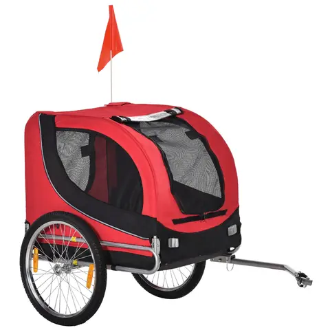 PawHut Steel Dog Bike Trailer Pet Cart Carrier for Bicycle Kit Water Resistant with Hitch Coupler Travel Red