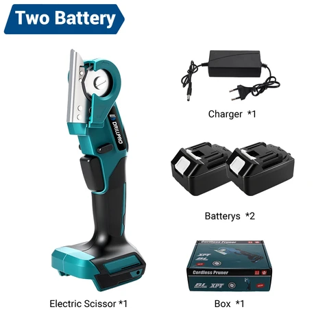 Drillpro Akku-Scissors, 80 W Bürstenmotor, 6 mm Schnittstärke, 2,5 Ah wiederaufladbare Akkus, geringe Vibrationen, EU-Stecker, leichtes Design - 2 Akkus