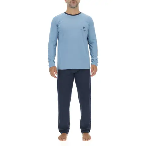 PIERRE CARDIN Pyjama pour homme ENL bleu clair/bleu marine - Taille L