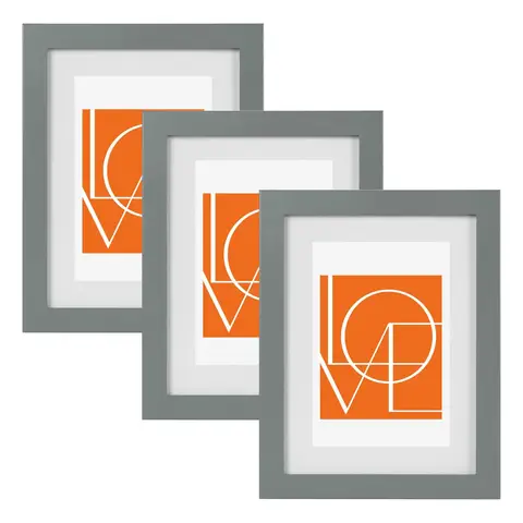 WOLTU Bilderrahmen 30x40 cm, Fotorahmen für Vertikale oder Horizontale Aufhängung, Holzrahmen mit Passepartout, 3er Set Posterrahmen Collage Wanddekoration, Grau