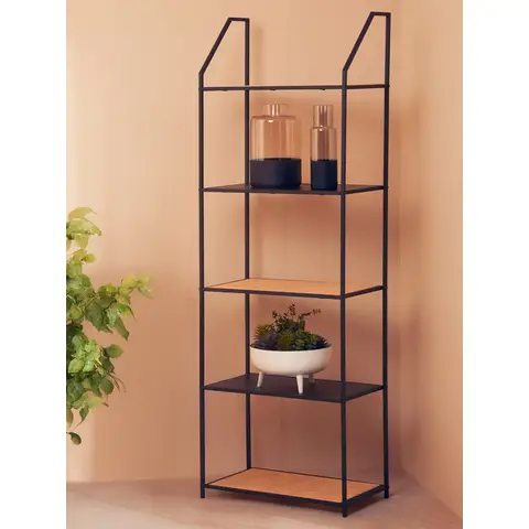 Interiors by Premier Bookcase Depok Black/Rattan 5 Shelves