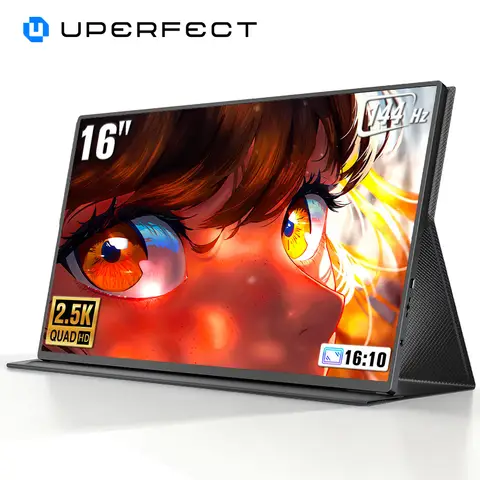 UPERFECT 16 Zoll 2K 144 Hz Tragbarer Monitor mit 2560 x 1600, 16:10, 1200:1, 450 Nits QLED-Display, Mini-HDMI, Typ-C, für PC, Laptop, Mobiltelefon, Xbox, Switch, PS4/5, tragbares Display, VESA-kompatibel