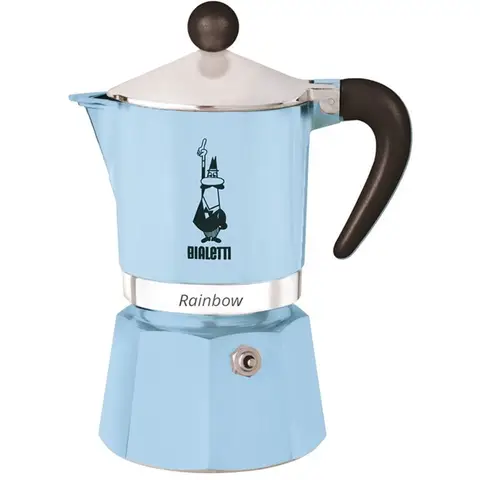 Bialetti Moka Express Rainbow Mocha Pot Koffiezetter - 1 stuk, Luchtblauw