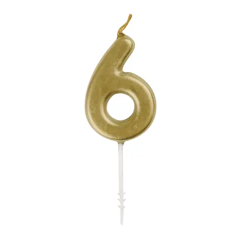Unique Party Mini Number 6 Pick Candle, Gold