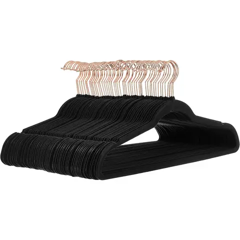 ANQI Velvet, Non-Slip Suit Clothes Hangers, Black/Rose Gold - Pack of 50