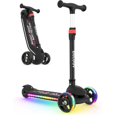 Beleev V2-Pure PurpleScooter Children's Scooter 6 Years, Upgrade with LED Luminous Wheels, Steering Column and Deck, Height Adjustable, Rear Wheel Brake, Foldable Scooter Children 4 Years Girls Boys, 3-12 Years