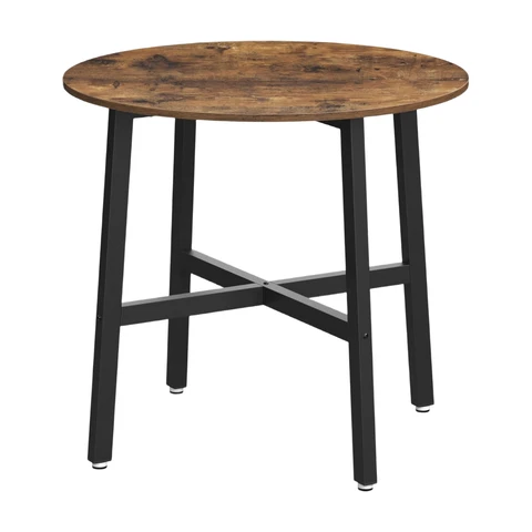 VASAGLE Esstisch, kleiner runder Küchentisch für Wohnzimmer, Büro, 80 x 75 cm (Durchmesser x Höhe), Industriedesign, Vintage-Braun/Schwarz, KDT080B01