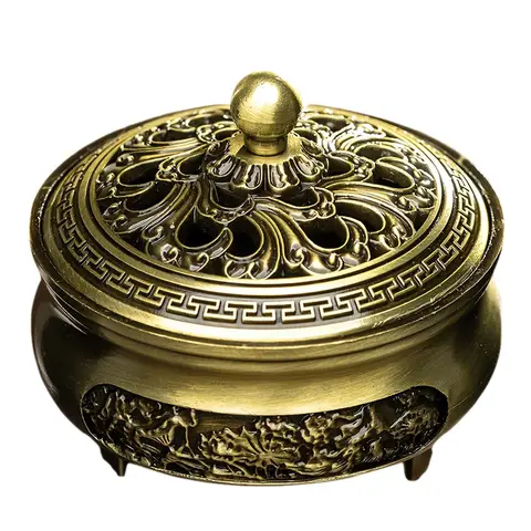 JU7CER 1PC Alloy Golden Lotus Incense Burner with Lid - Classic Style, Ideal for Christmas Home Decoration and Floor Display, Incense Holder