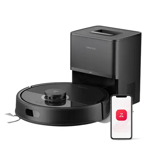 Roborock Q7 L5+ Aspirateur robot avec fonction de lavage, vidage automatique du poussier, double système anti-emmêlement, puissance d'aspiration de 8 000 Pa, navigation LiDAR, robot laveur pour tapis et poils d'animaux, contrôle via application, noir